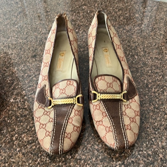 GUCCI LADIES BROWN GG WEB GOLD LOW HEEL PUMPS-40B-9.5-VINTAGE - Picture 13 of 14